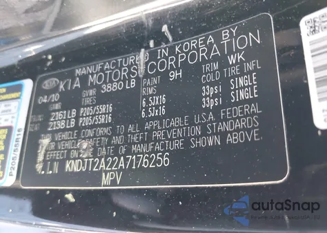 2010 Kia Soul + z USA, uszkodzony, nr VIN KNDJT2A22A7176256